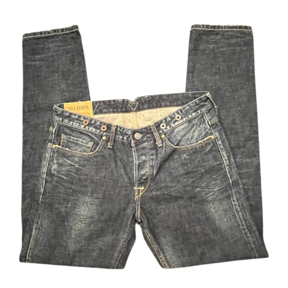 Italian Designer Tela Genova Dark Blue Jeans Denim Size 35 Tapered Leg EUC